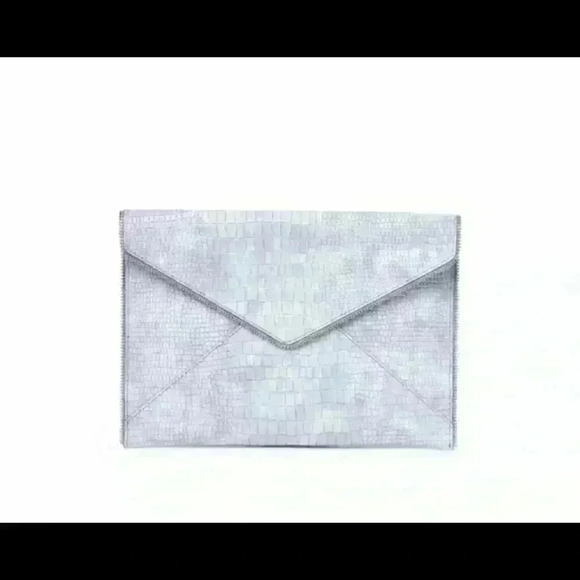 Rebecca Minkoff Leo Snakeskin Embossed Leather Clutch Light Periwinkle - Picture 10 of 10